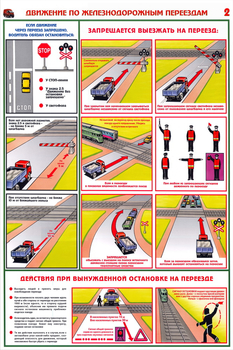 ПС49 Движение по железнодорожным переездам (ламинированная бумага, А2, 2 листа) - Плакаты - Автотранспорт - Магазин охраны труда Протекторшоп